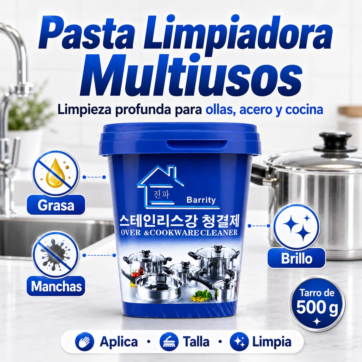 Pasta Limpiadora Ollas Acero Inoxidable | Elimina Grasa Extrema Sin Tallar
