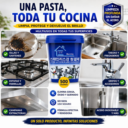 Pasta Limpiadora Ollas Acero Inoxidable | Elimina Grasa Extrema Sin Tallar