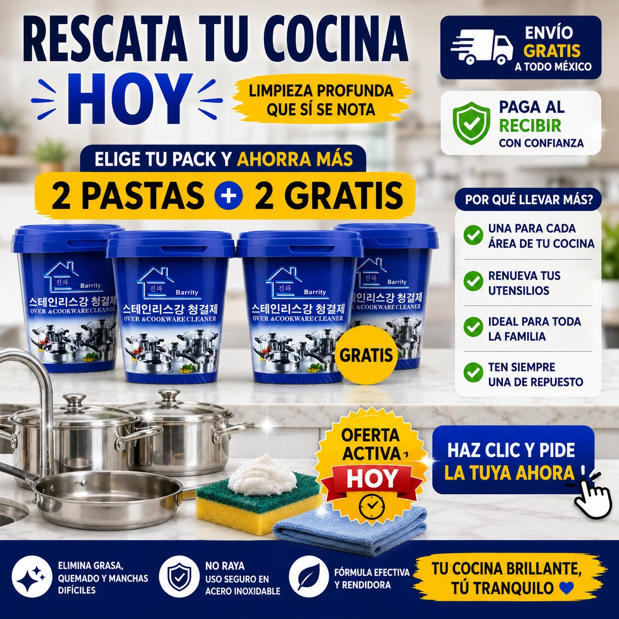 Pasta Limpiadora Ollas Acero Inoxidable | Elimina Grasa Extrema Sin Tallar