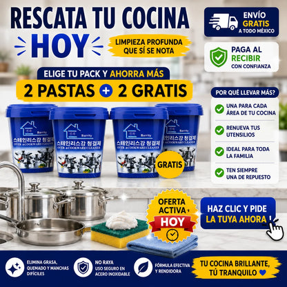 Pasta Limpiadora Ollas Acero Inoxidable | Elimina Grasa Extrema Sin Tallar