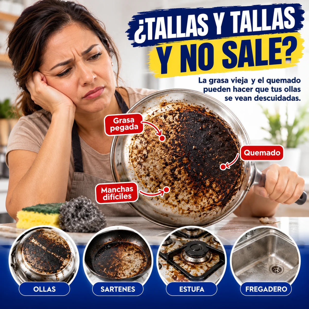 3x1 Pasta Limpiadora de Ollas para Acero Inoxidable