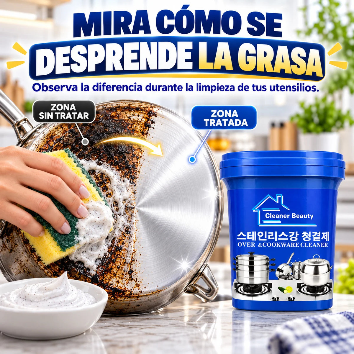 3x1 Pasta Limpiadora de Ollas para Acero Inoxidable
