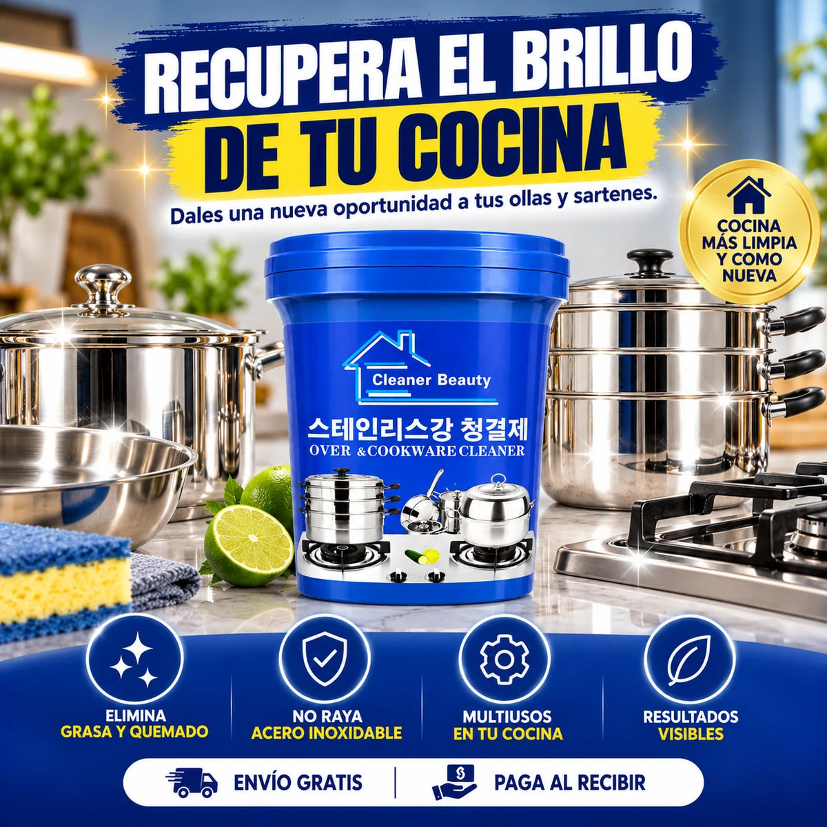 3x1 Pasta Limpiadora de Ollas para Acero Inoxidable