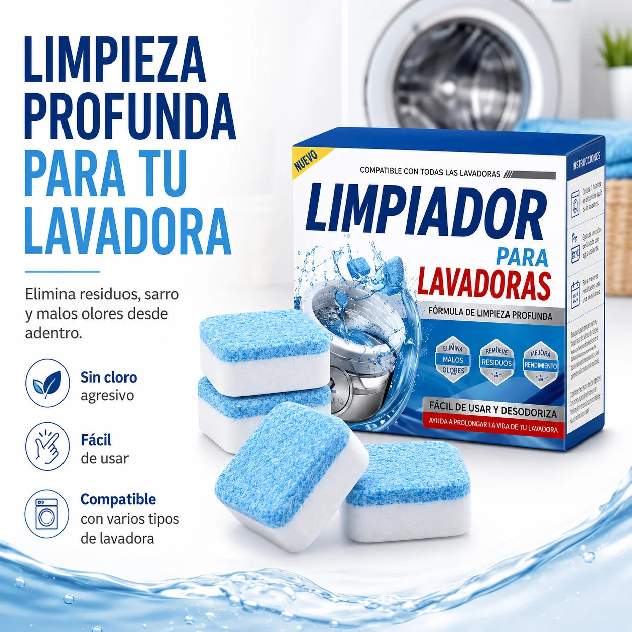 Kit 12 Pastillas Limpieza Profunda para Lavadora | Elimina Sarro y Malos Olores