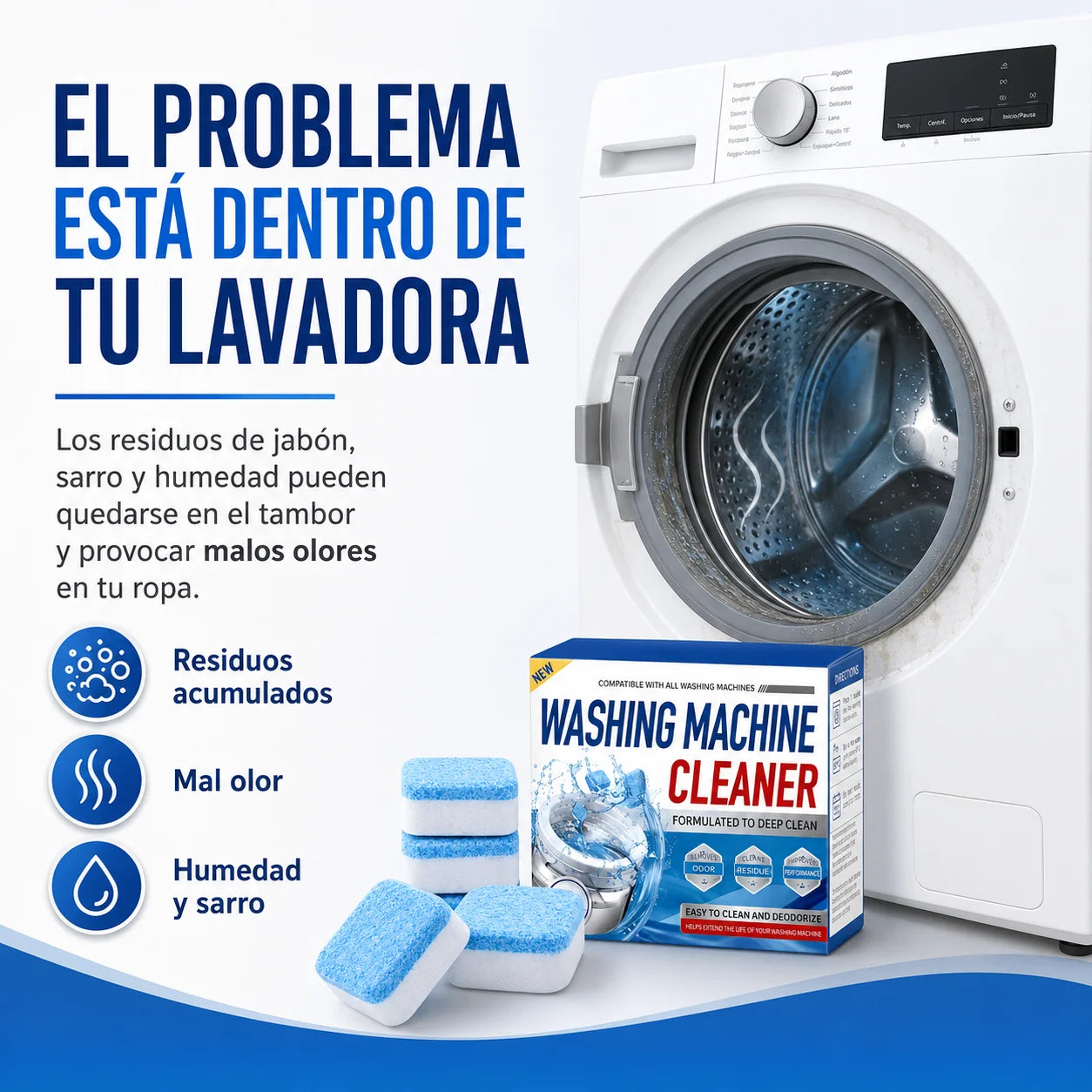 Kit 12 Pastillas Limpieza Profunda para Lavadora | Elimina Sarro y Malos Olores