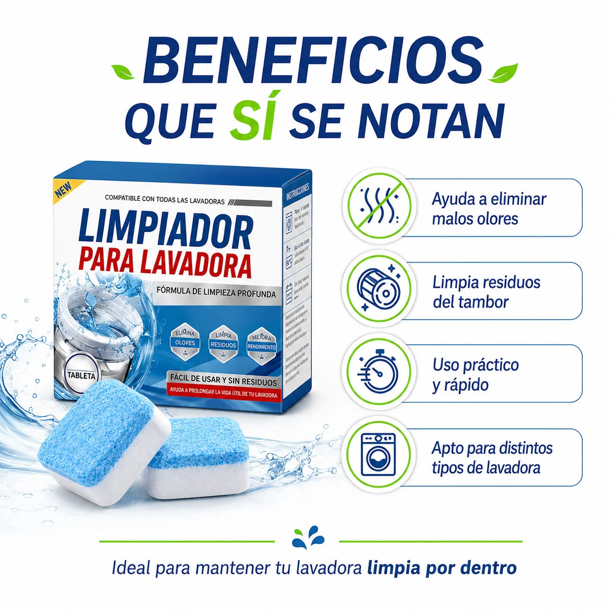 Kit 12 Pastillas Limpieza Profunda para Lavadora | Elimina Sarro y Malos Olores