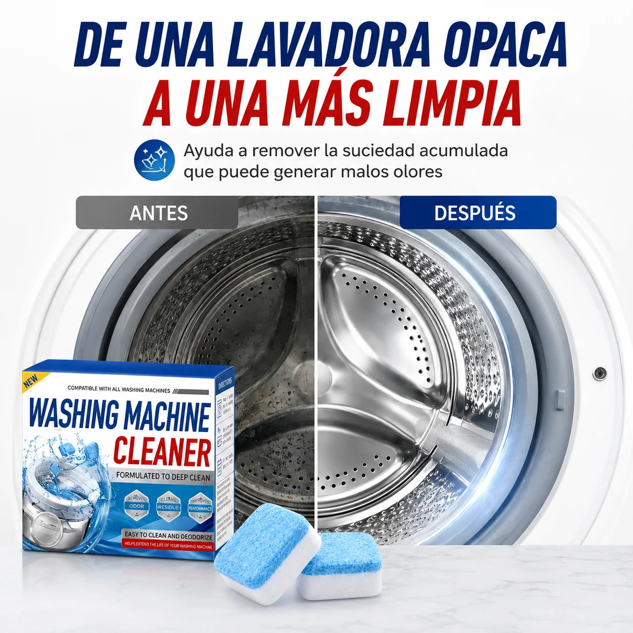 Kit 12 Pastillas Limpieza Profunda para Lavadora | Elimina Sarro y Malos Olores
