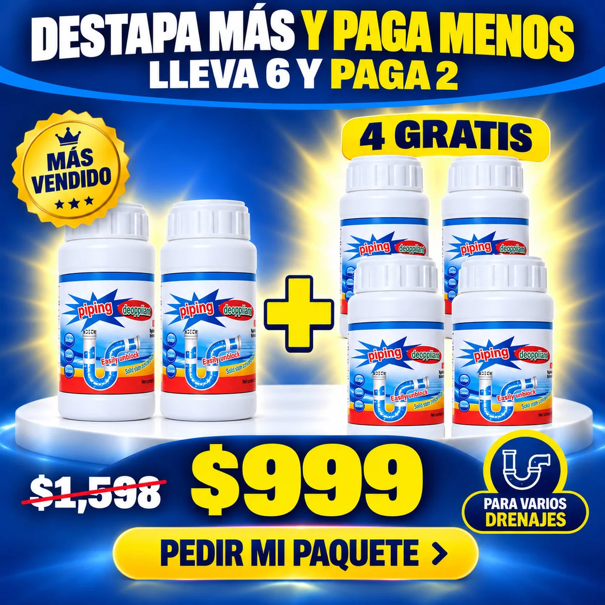 3x1 Polvo Destapacaños | Destapa y elimina malos olores