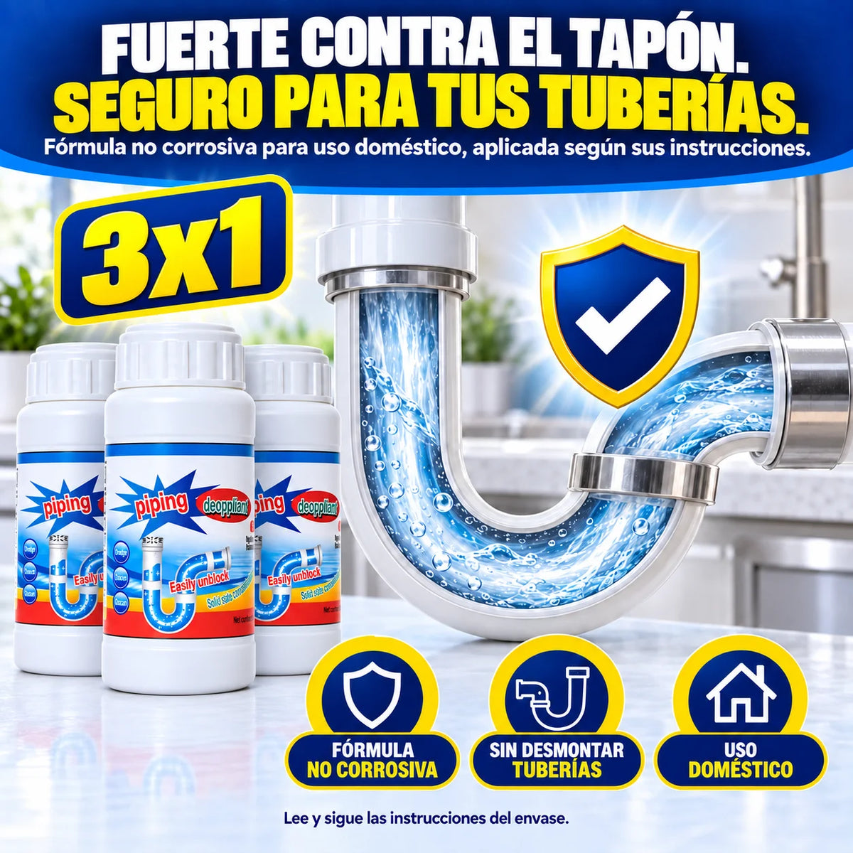 3x1 Polvo Destapacaños | Destapa y elimina malos olores