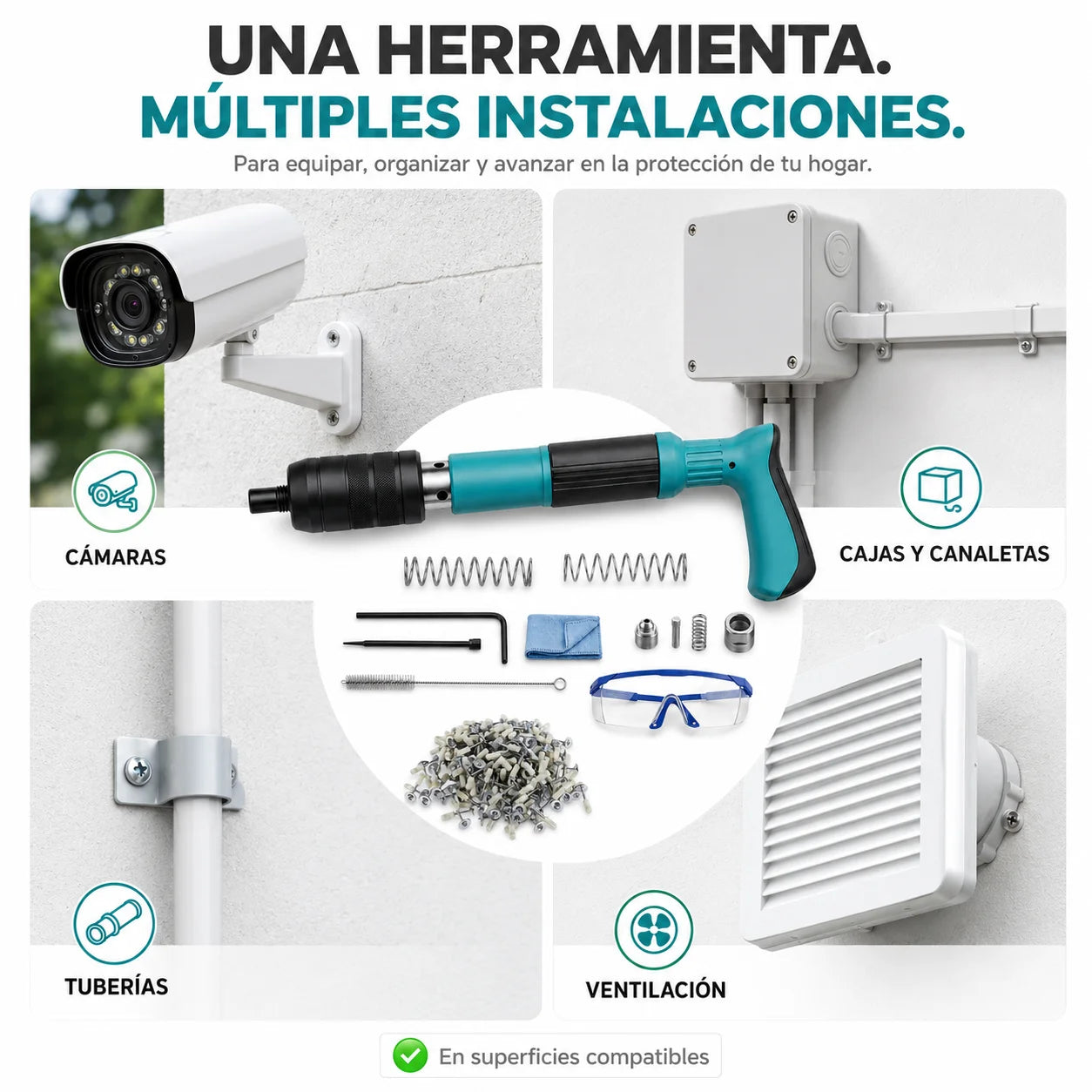 Pistola de Fijación de Clavos para Concreto y Acero | Potencia Ajustable con Kit