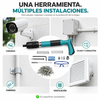 Pistola de Fijación de Clavos para Concreto y Acero | Potencia Ajustable con Kit
