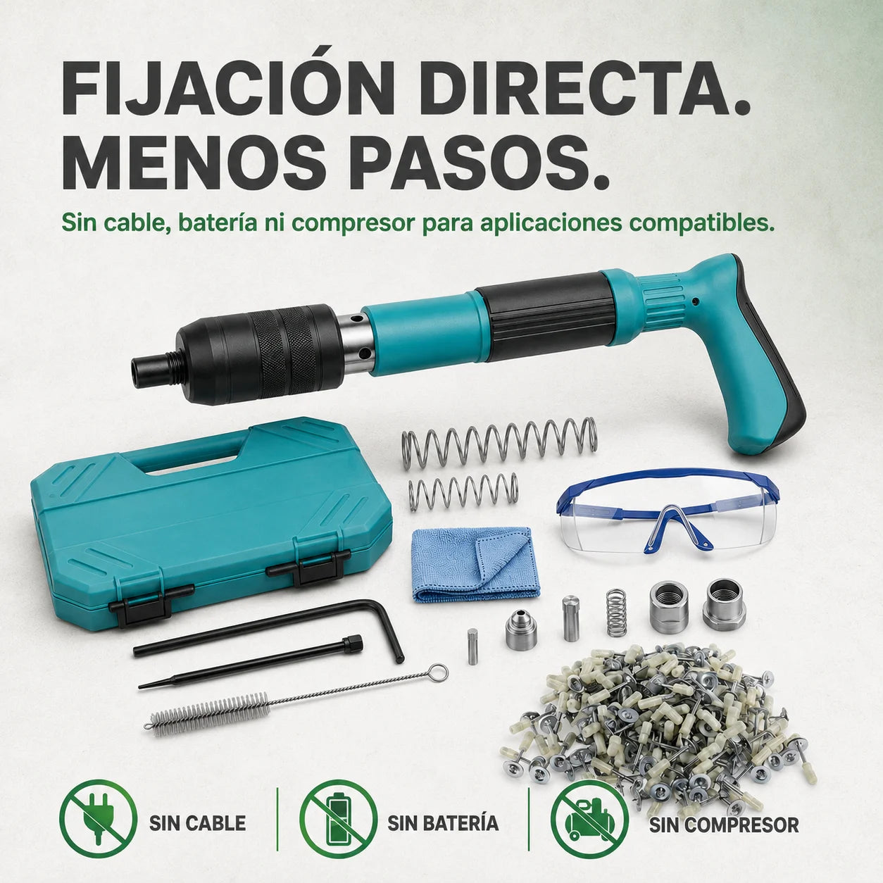 Pistola de Fijación de Clavos para Concreto y Acero | Potencia Ajustable con Kit