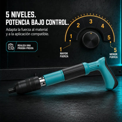 Pistola de Fijación de Clavos para Concreto y Acero | Potencia Ajustable con Kit