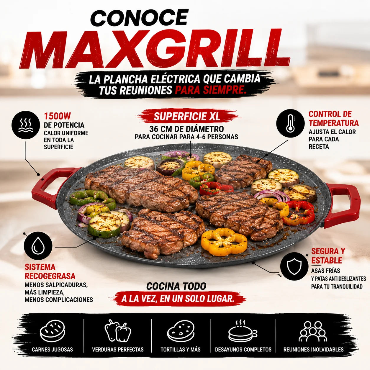 MaxGrill Plancha Eléctrica | Cocina Todo Caliente