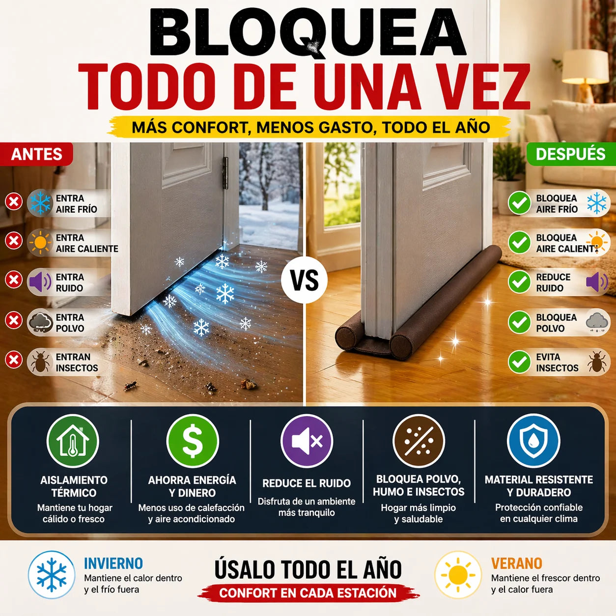 ¡PROMO 2x1! SellaPuerta 360° | Bloquea Aire, Polvo y Ruido en Segundos