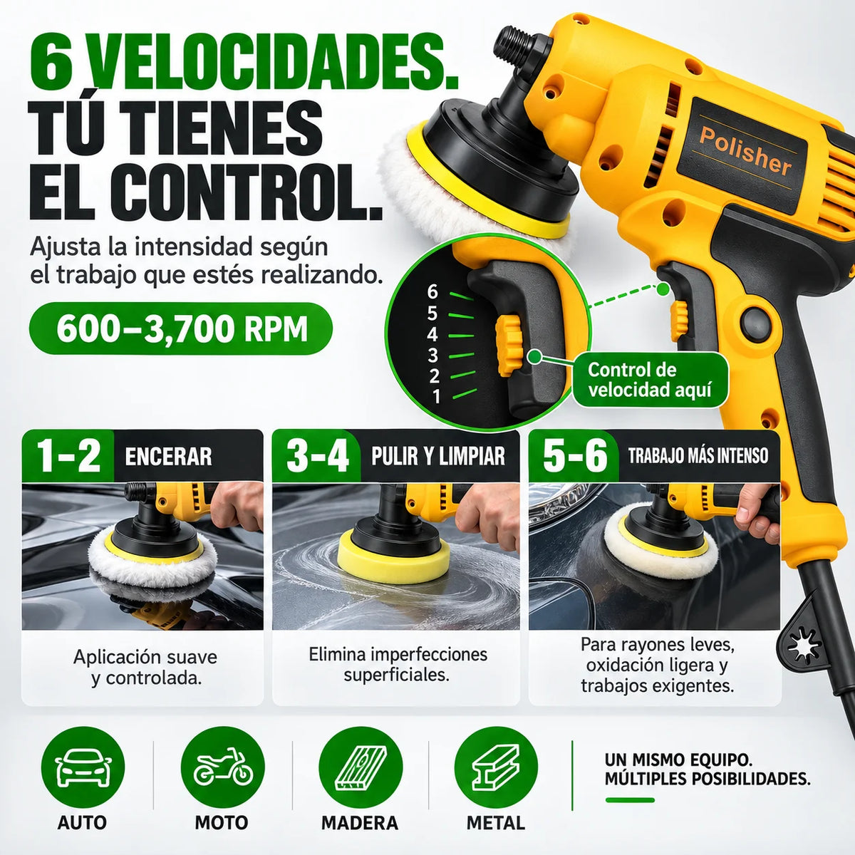 Pulidora Polisher Eléctrica | Almohadilla Desmontable
