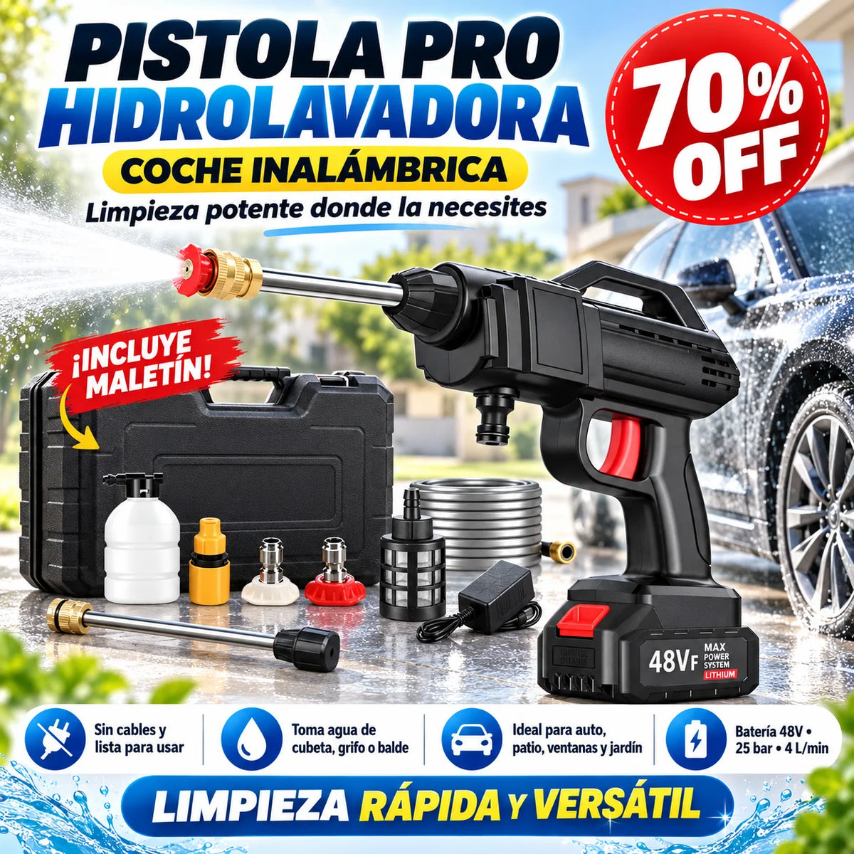 Pistola Pro Hidrolavadora Para Coche Inalambrica (hyper)