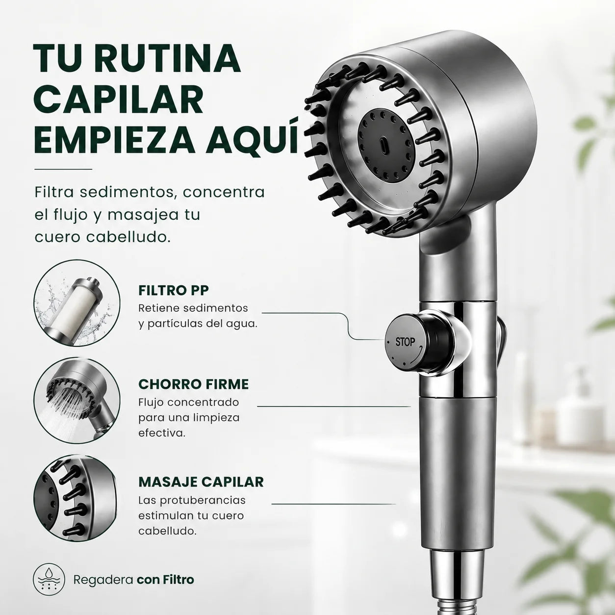 Regadera de Alta Presión | Cabezal Ajustable