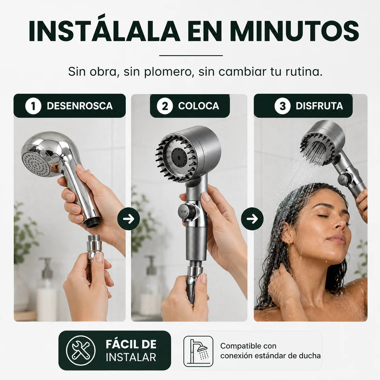 Regadera de Alta Presión | Cabezal Ajustable