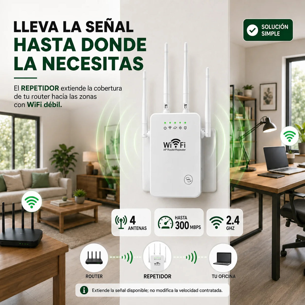 Amplificador de Señal WiFi 300 Mbps | Extiende la Cobertura de tu Módem