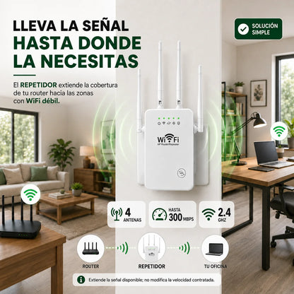 Amplificador de Señal WiFi 300 Mbps | Extiende la Cobertura de tu Módem