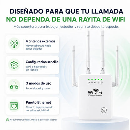 Repetidor WiFi 300Mbps de Largo Alcance | Señal Fuerte en Todo tu Hogar