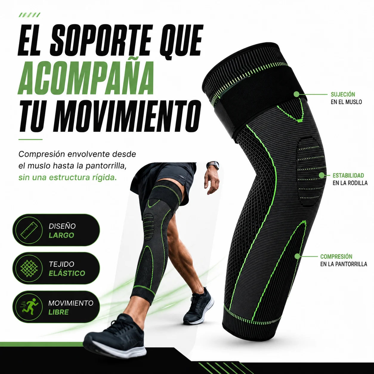 Rodillera Larga de Compresión para Rodilla | Soporte Deportivo y Ajuste Cómodo