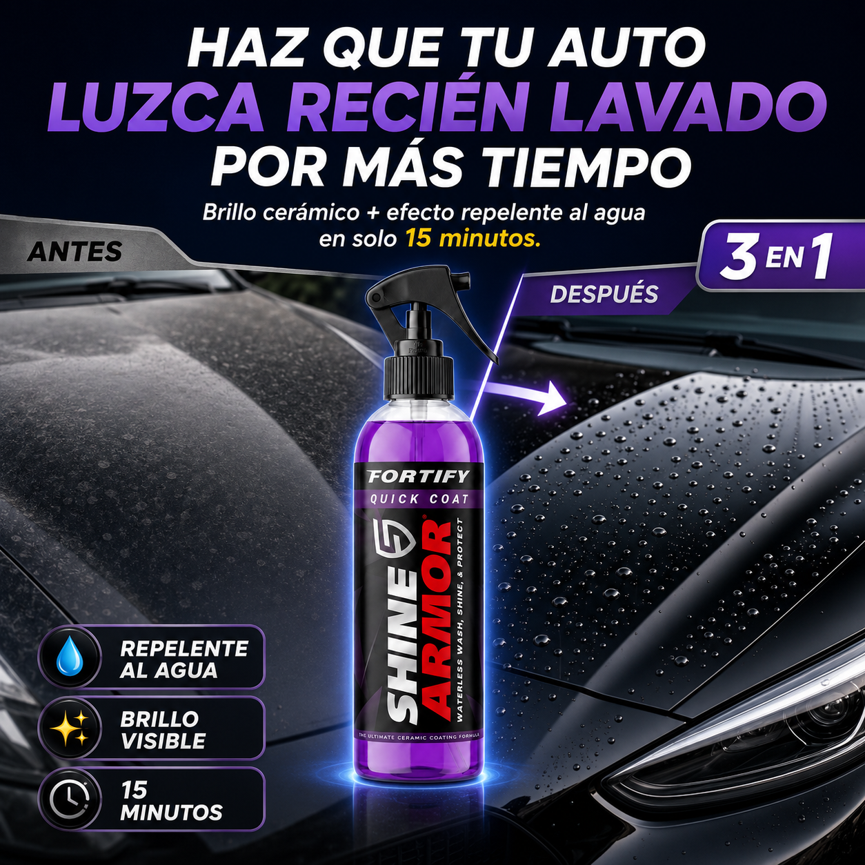 Spray Cerámico 3 en 1 para Auto | Brillo y Protección Sin Agua
