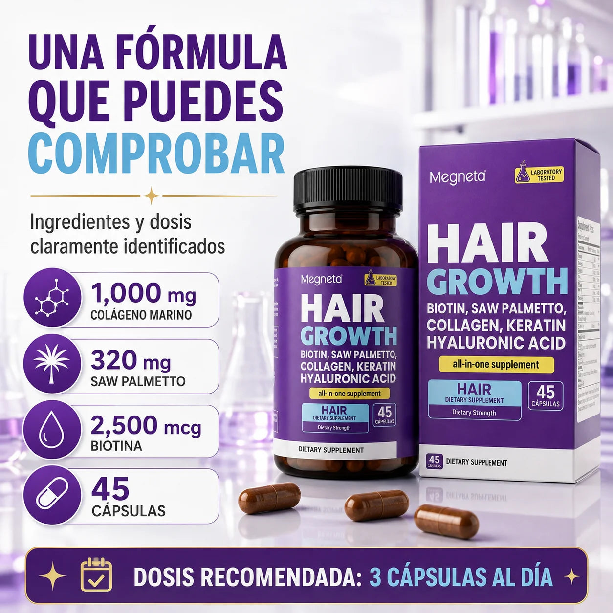 Suplemento Hair Growth Megneta | Biotina y Colágeno