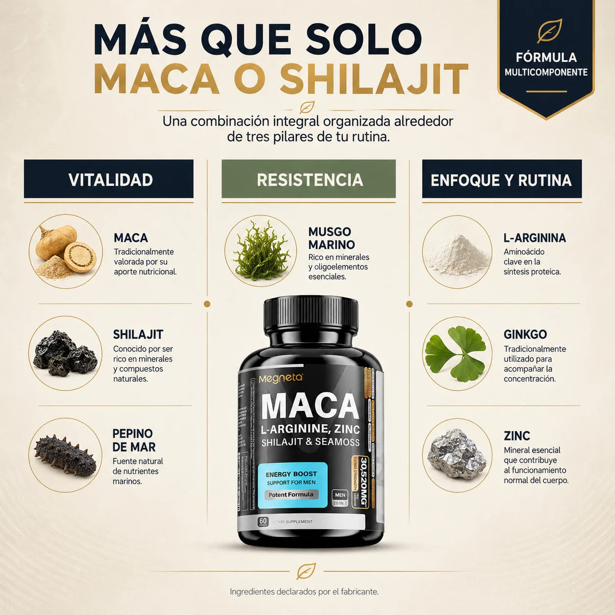 Suplemento Megneta con Maca, Shilajit y Ginseng | 60 Cápsulas