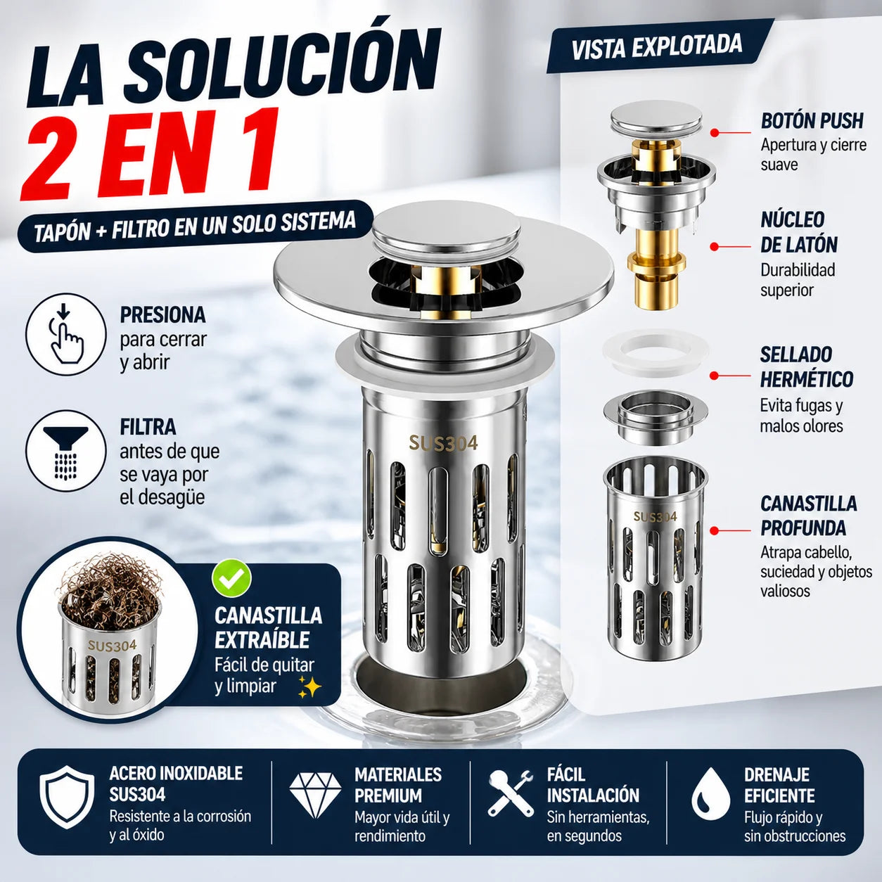 Kit x2 Tapon De Drenaje DrenaFlow | Cero Obstrucciones