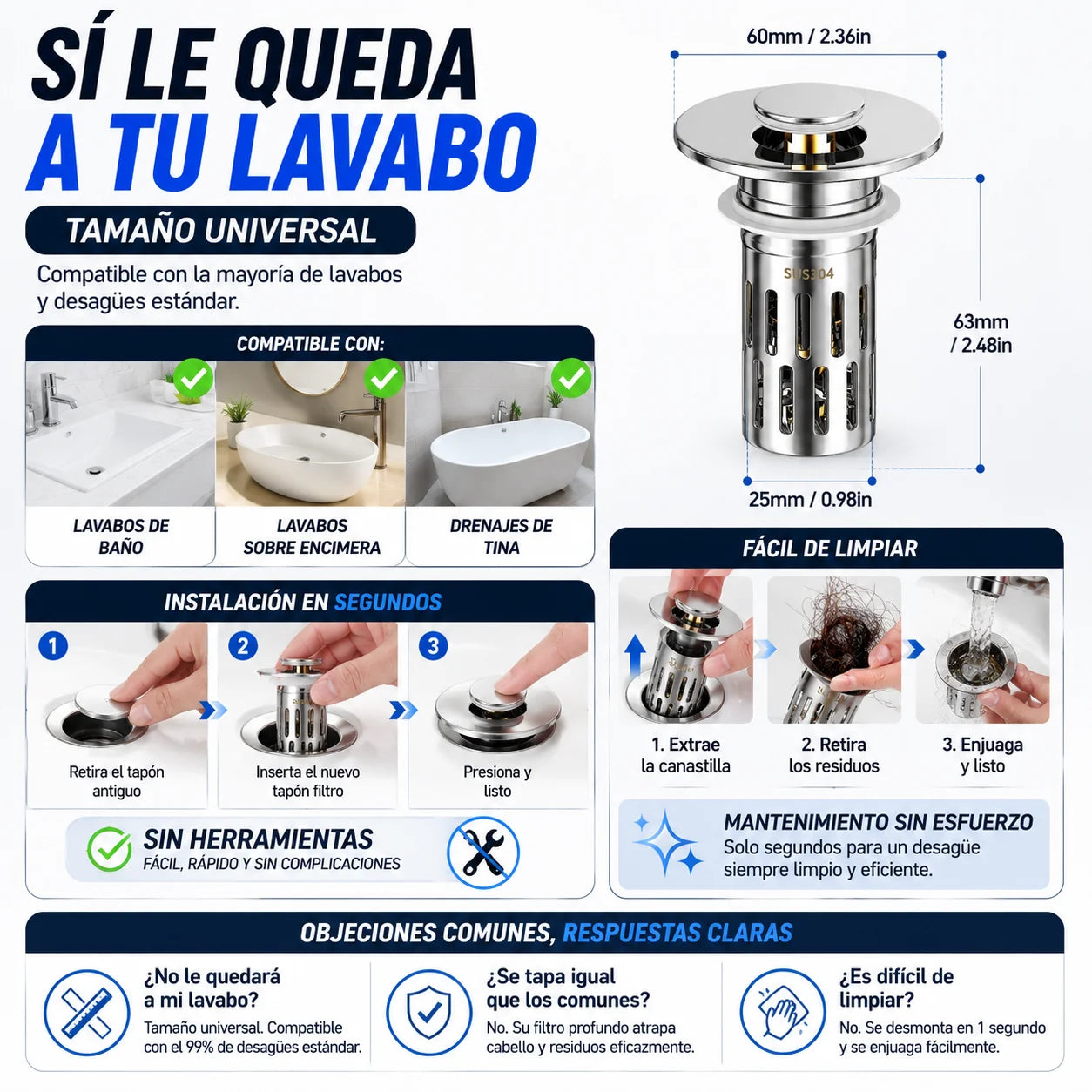 Kit x2 Tapon De Drenaje DrenaFlow | Cero Obstrucciones