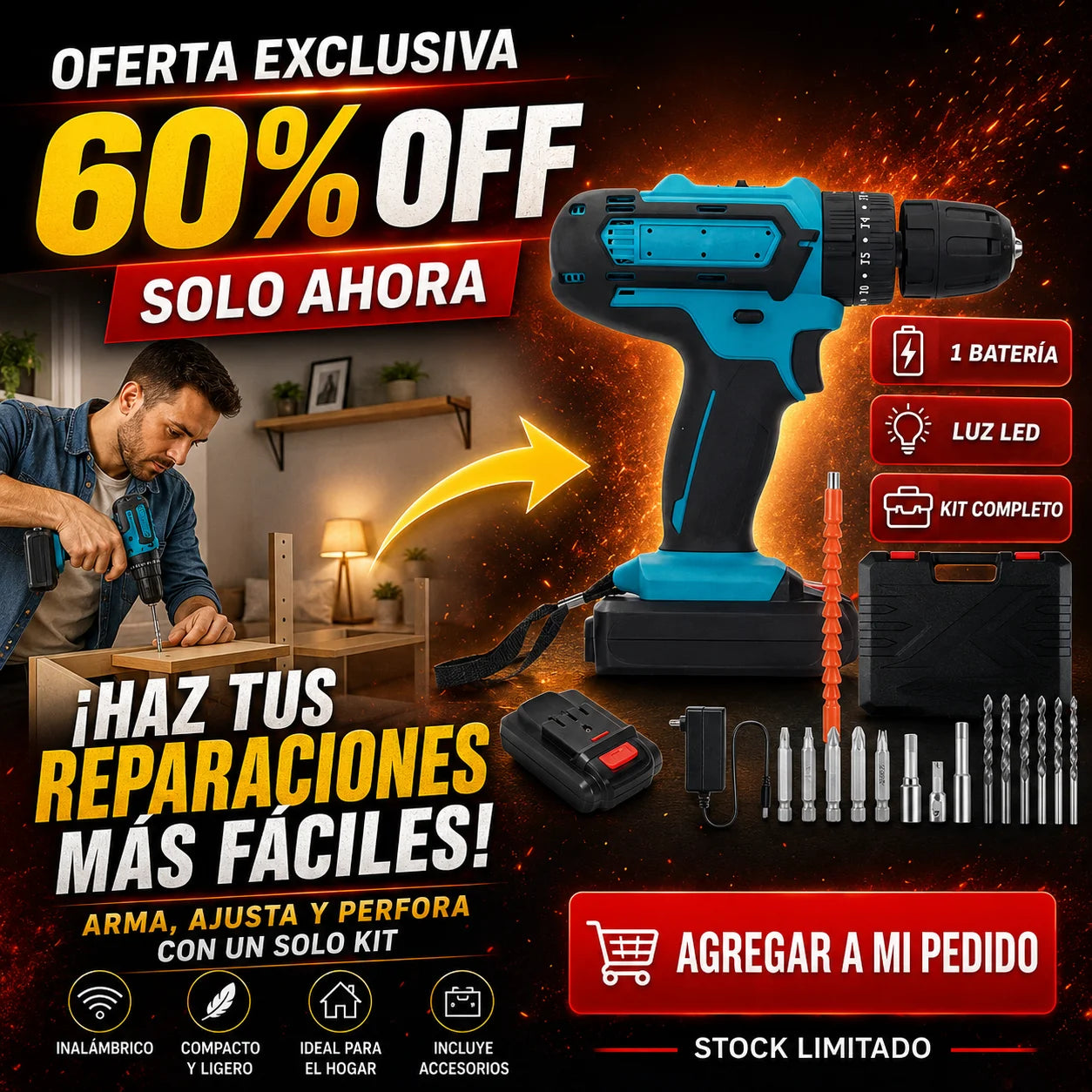 Taladro Azul 1 Bat Cuadrada