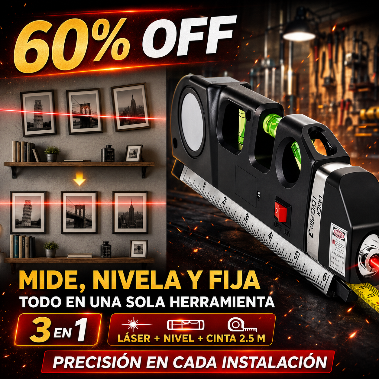 Nivelador Laser Cinta Metrica 2.5m