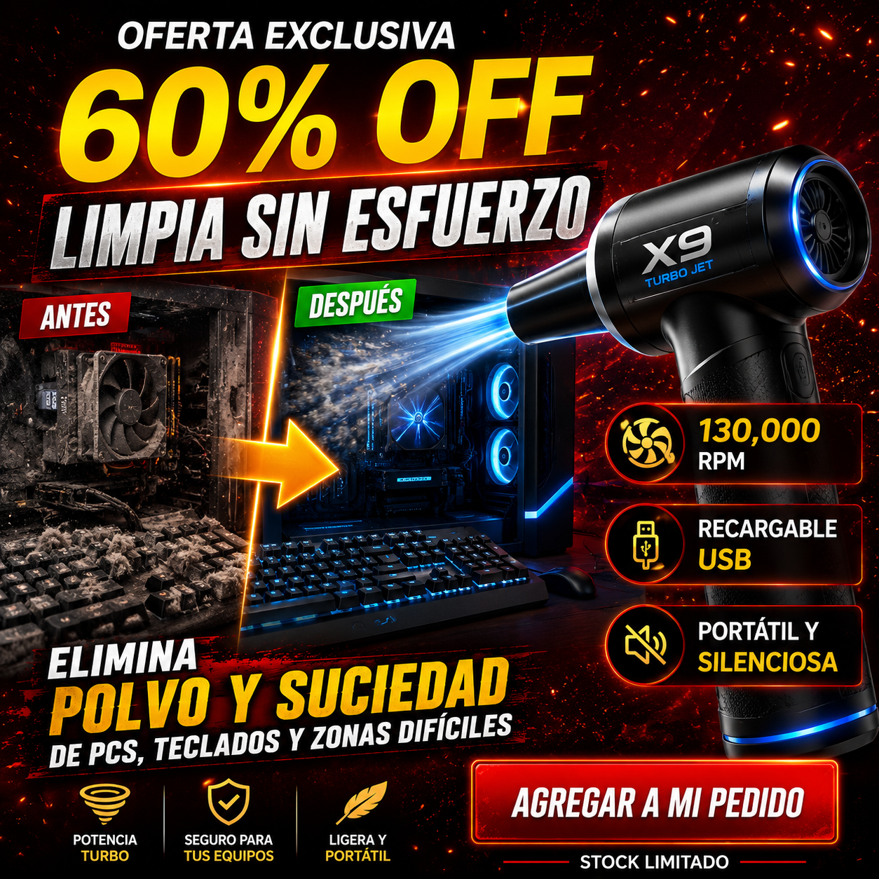 Sopladora X9 Recargable Inalambrica