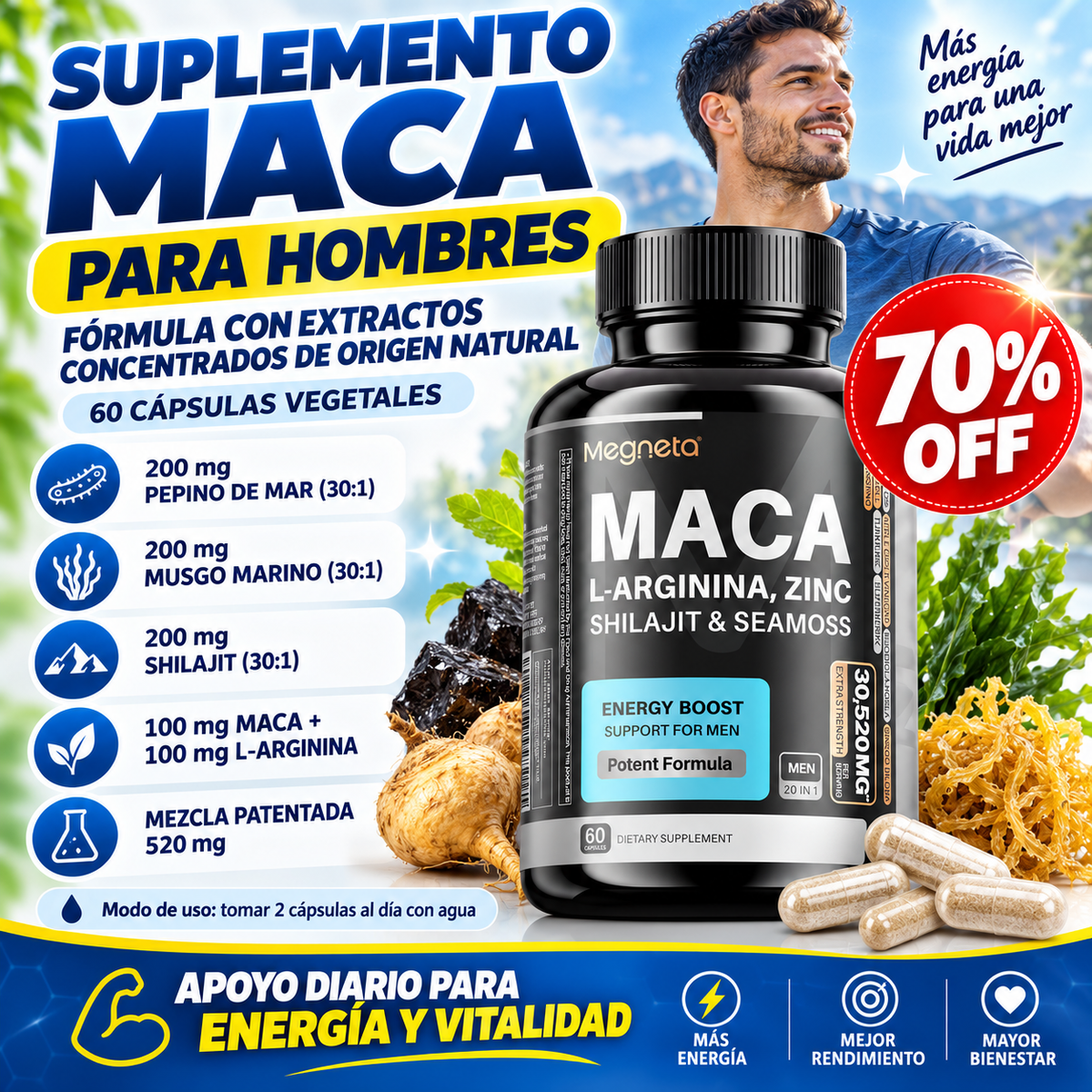 Suplemento Megneta Maca Hombres 60 Cp